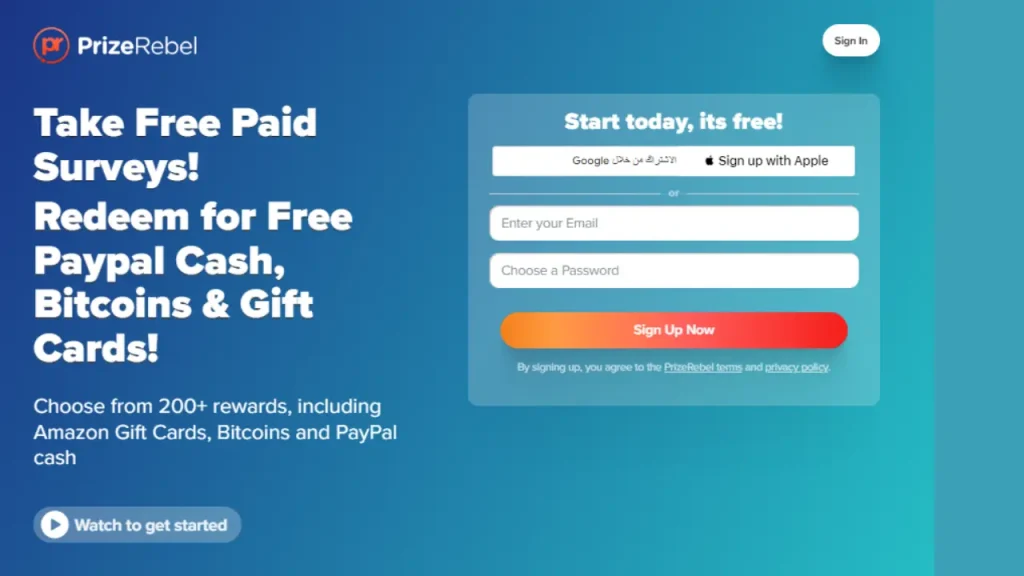 تطبيق ربح رصيد باي بال PrizeRebel
